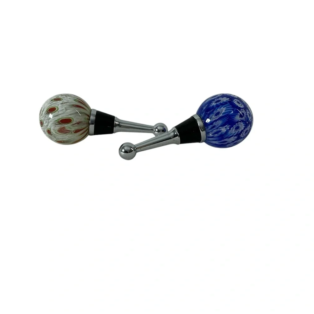Art Glass Wine Stoppers - Millefiore Blues - Set of 2